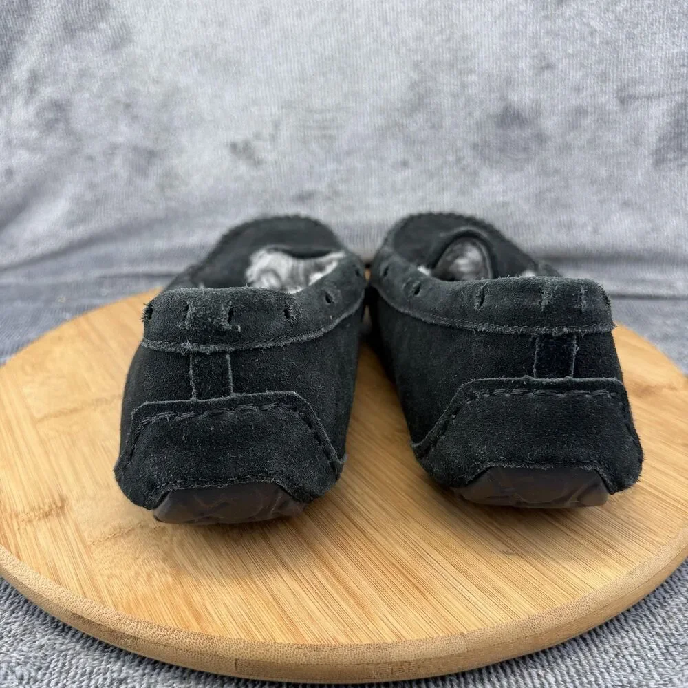 UGG Slippers Shoes Mens Size 8 Black Suede Shearling Lined Moccasin 1003990